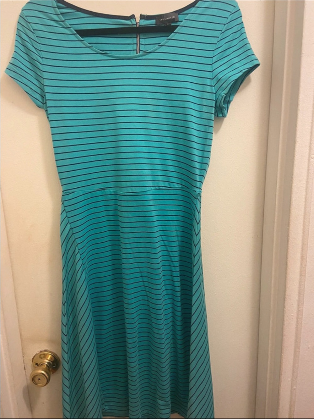 The Limited Teal and Black Striped Scoop-Neck Dress